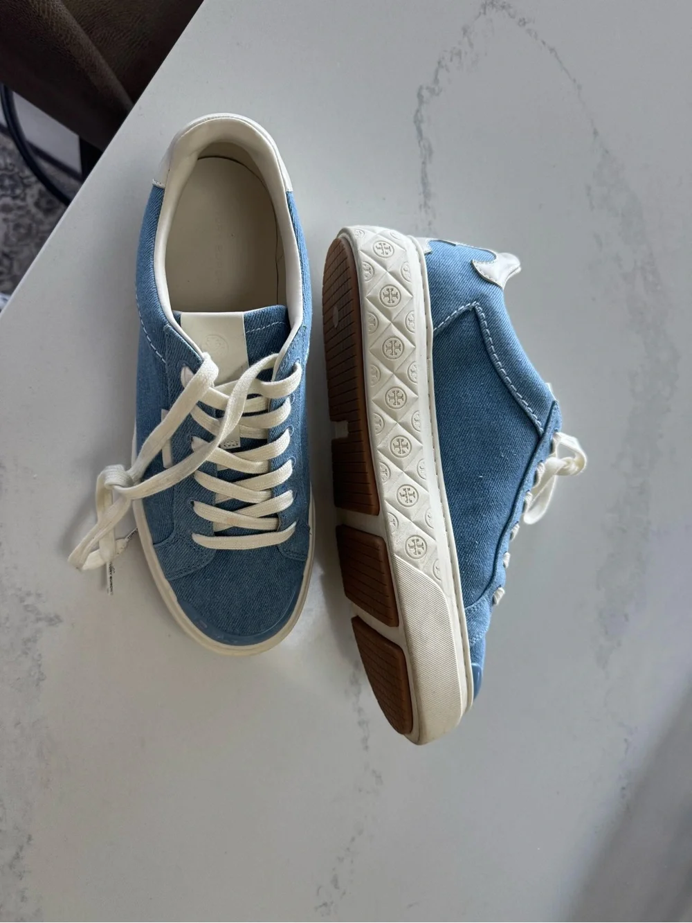 Tory Burch Light Blue Canvas Sneakers with White Trim